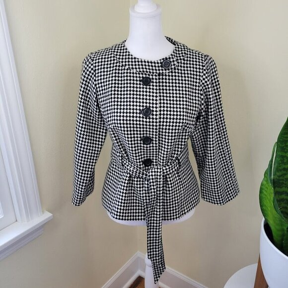 Ann Taylor Loft Hounds Tooth Tie Front Wool Blend Blazer Jacket Women's SZ 0 - Picture 2 of 15
